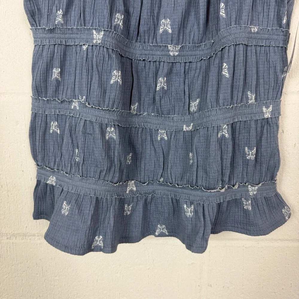 NWT Old Navy Girls Tank Top Blue Butterflies Ruffles Tiered Cottage SZ XL(14-16)